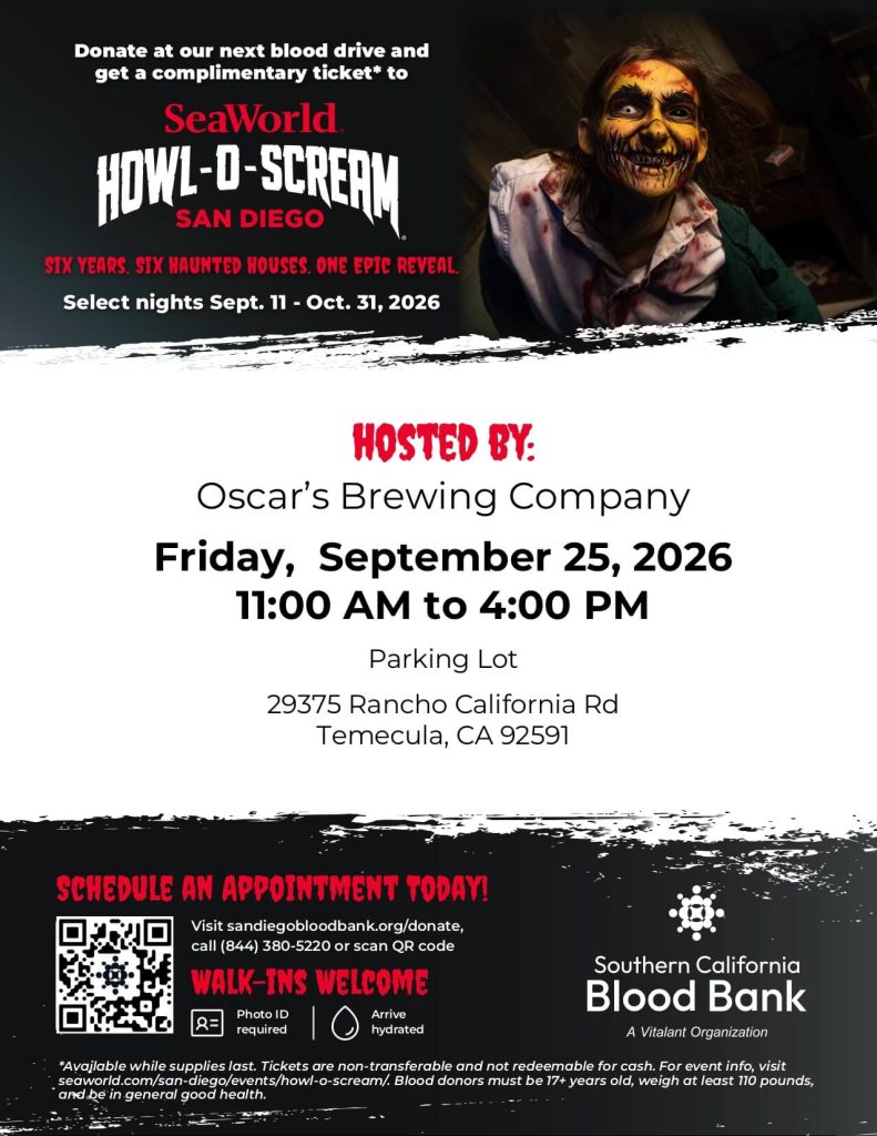 SeaWorld How-O-Scream San Diego hosted by: Oscar's Brewing Company Friday, September 25, 2026 11 A M to 4 P M
